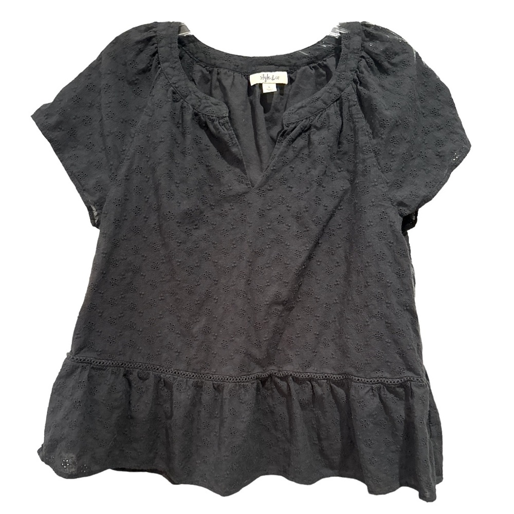 Women’s Black Eyelet short sleeve top by STYLE & CO SIZE LARGE